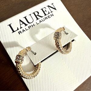 Lauren Ralph Lauren Pavé Roundel Gold Hoop Earrings • NWT